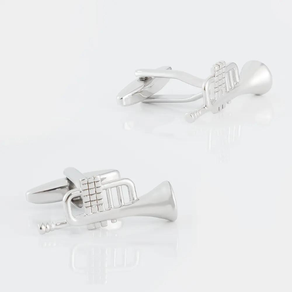 OEM Men's Business Shirt Metal Cufflinks with Cornet Musical Instrument Shape Silver Plated CL0142-S Factories, Exporters