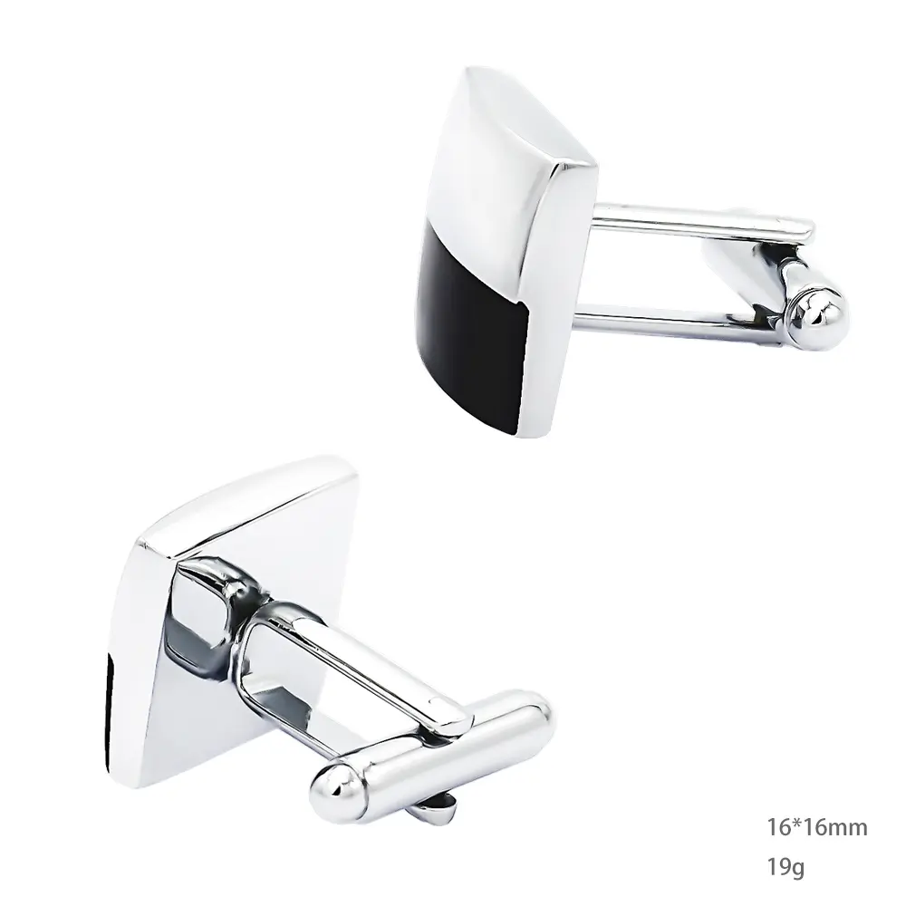 ODM JINJIE Wholsale Gentleman Business Half Black Enamel Square Men Cufflinks CC-Q013-1 Factories, Companies