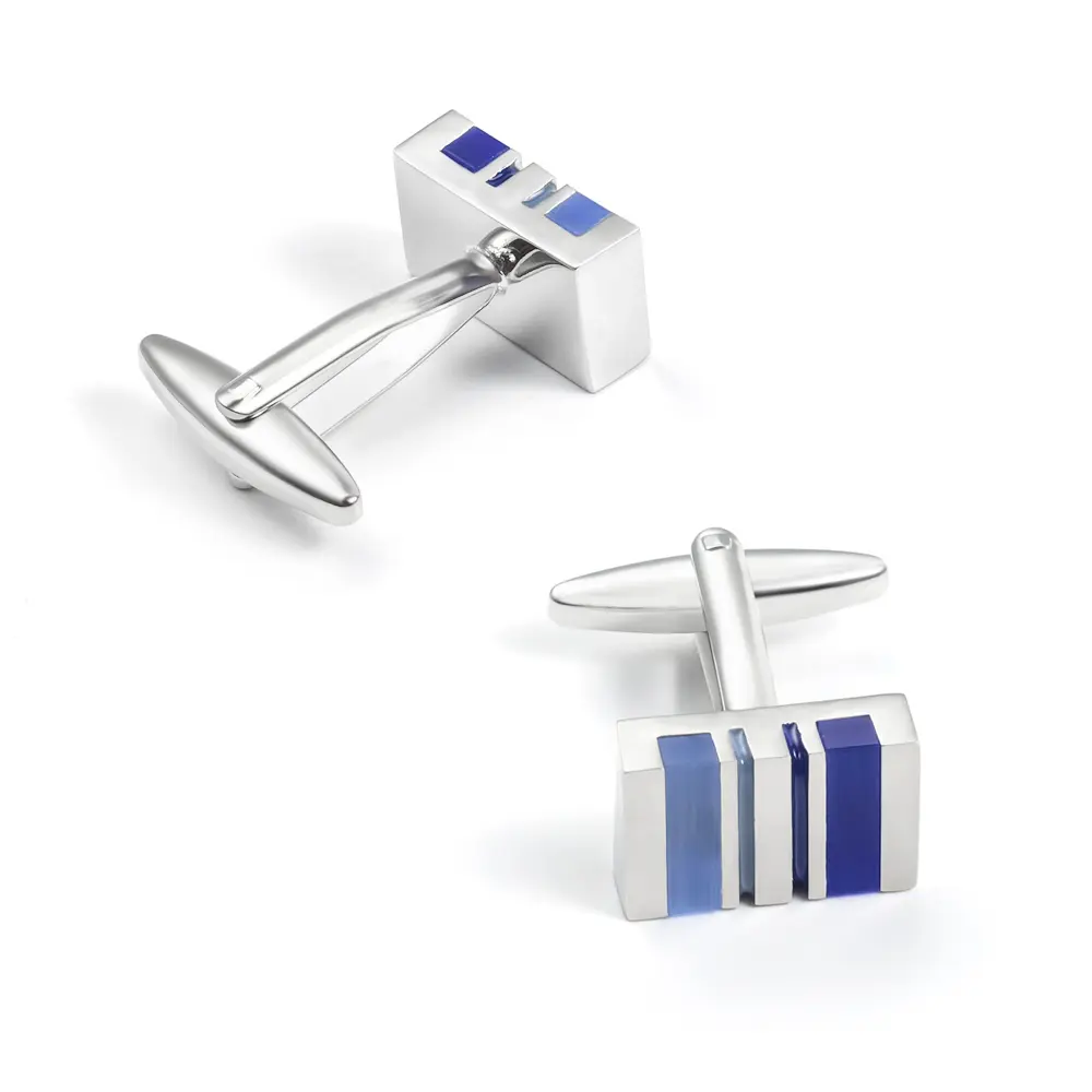 Wholesale Natural Opal Blue Stone Stripe Rectangular Cufflinks Gift for Men Manufacturer, Suppliers