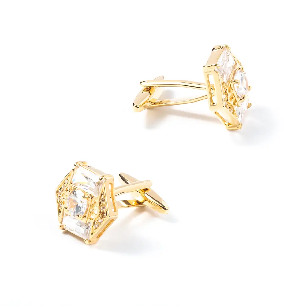 ODM Delicate 18K Gold Plated Jewelry White Crystal Cubic Zirconia Cufflinks Factory Wholesale CS0041-G Exporter, Companies