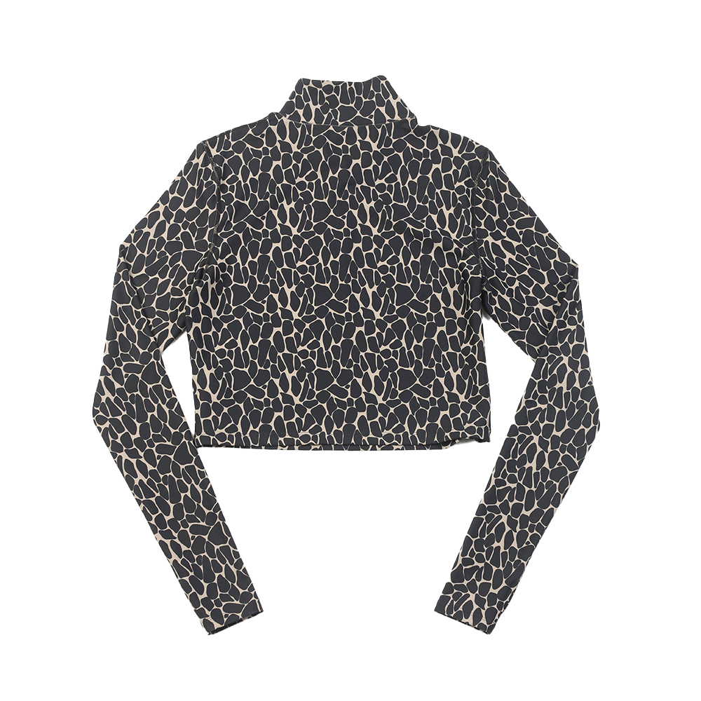 China Women's half zip full print crop long sleeve top Supplier, Factories