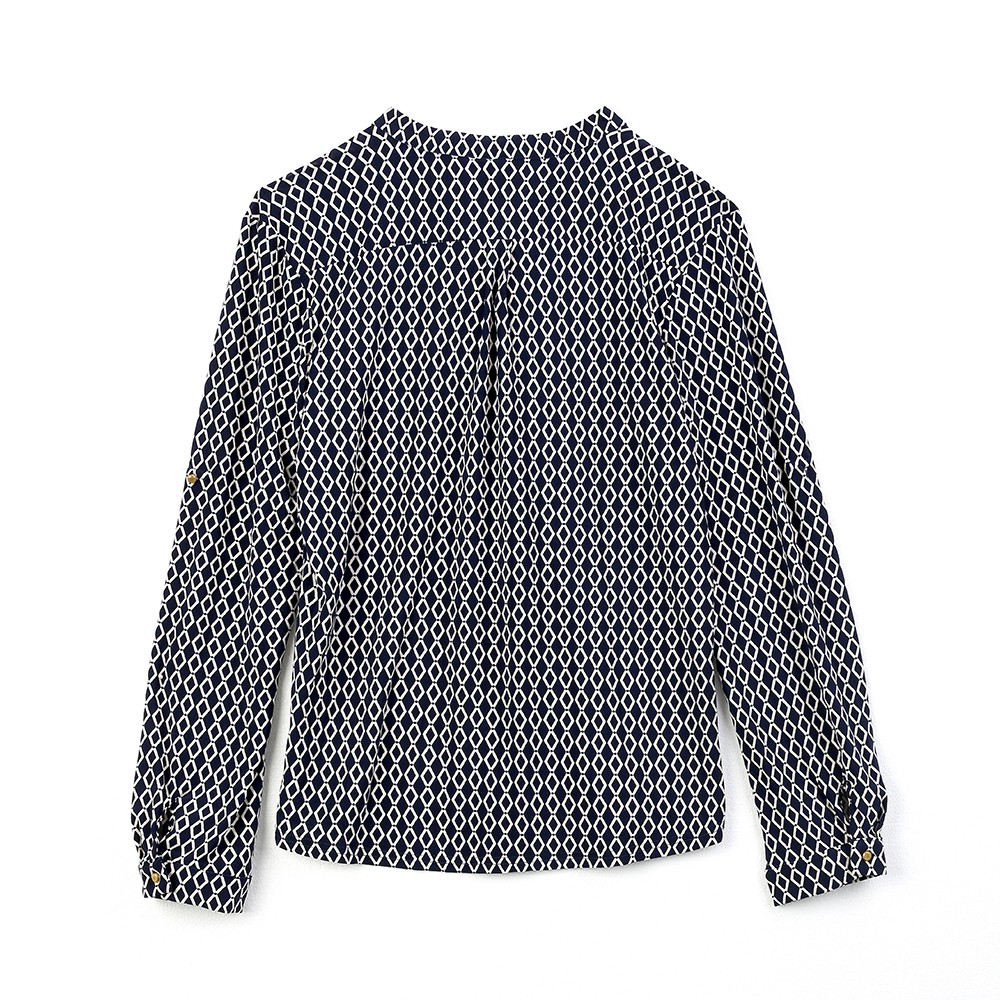 China Women's round neck half placket long sleeve full print blouse Manufacturers, Factory
