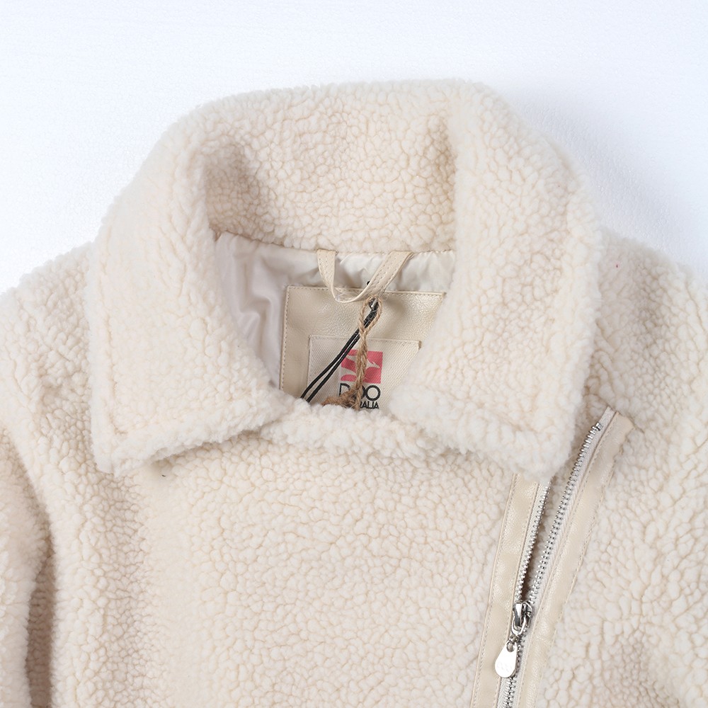 Wholesale Women's oblique zipper turned down collar Sherpa fleece jacket Manufacturer, Factories