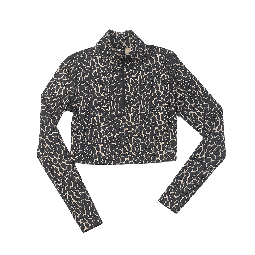 China Women's half zip full print crop long sleeve top Supplier, Factories