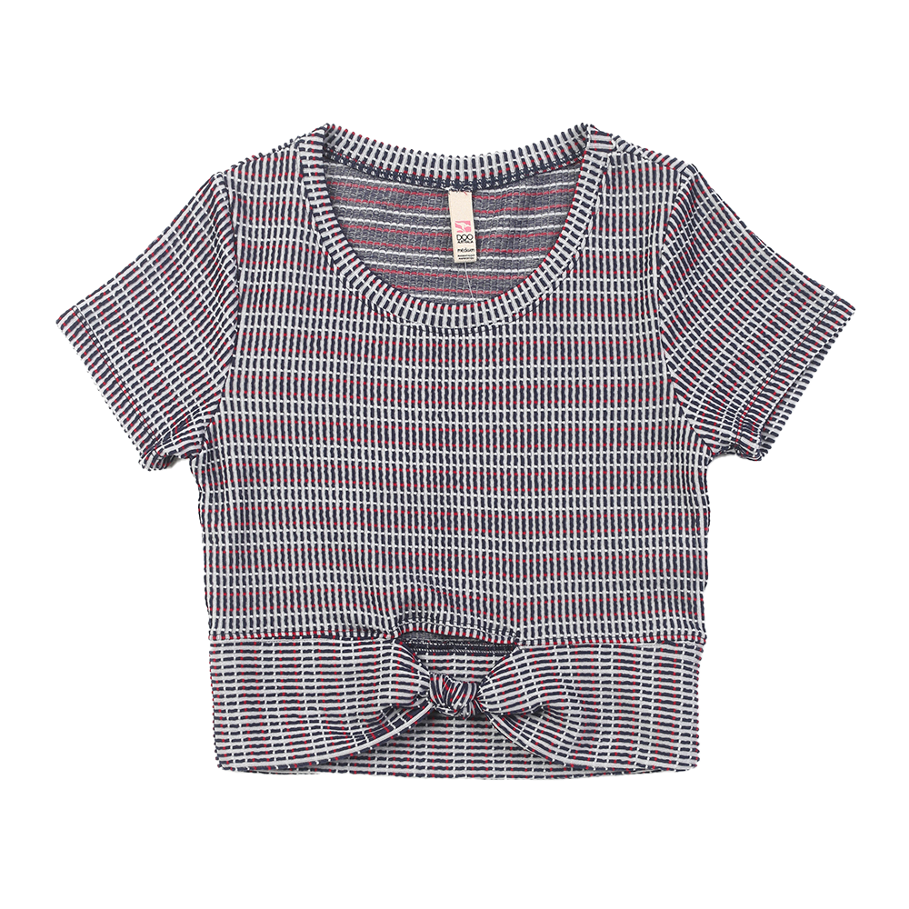 China Yarn dye jacquard women’s cut out crop knot top Manufacturers, Suppliers