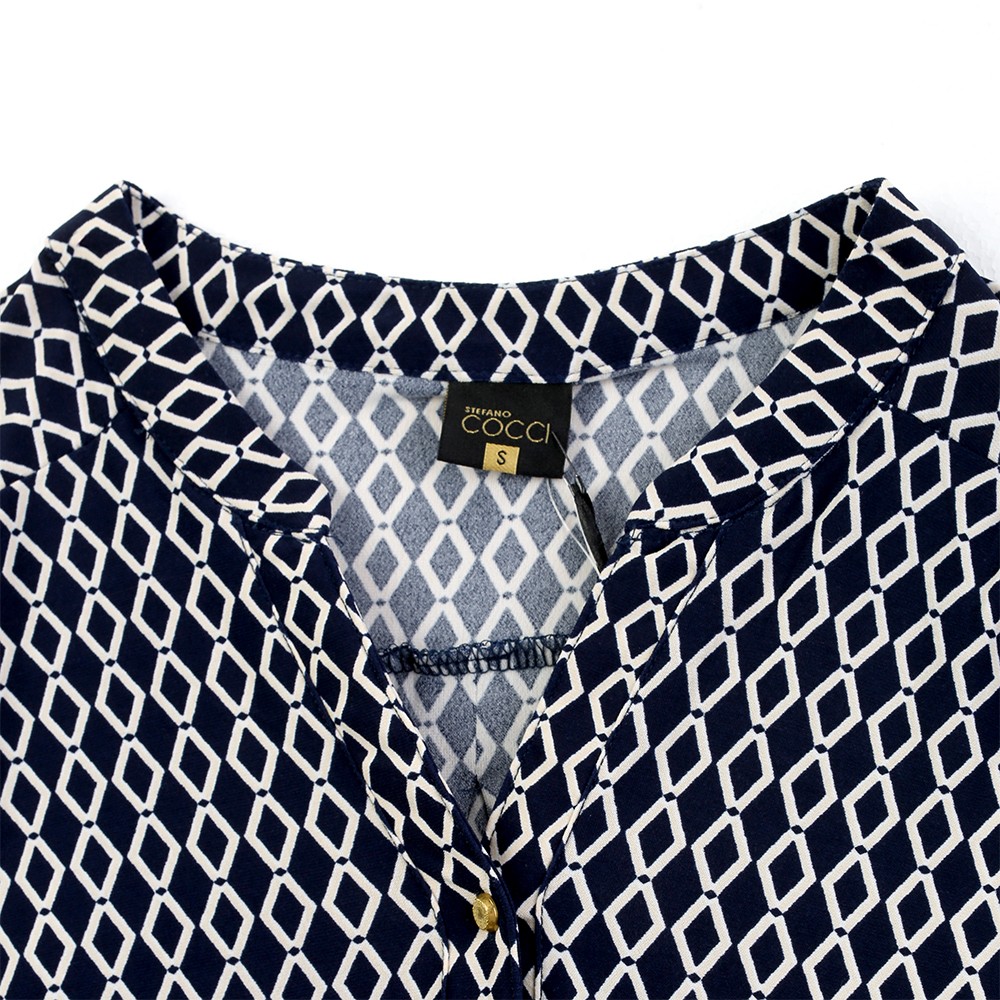 China Women's round neck half placket long sleeve full print blouse Manufacturers, Factory