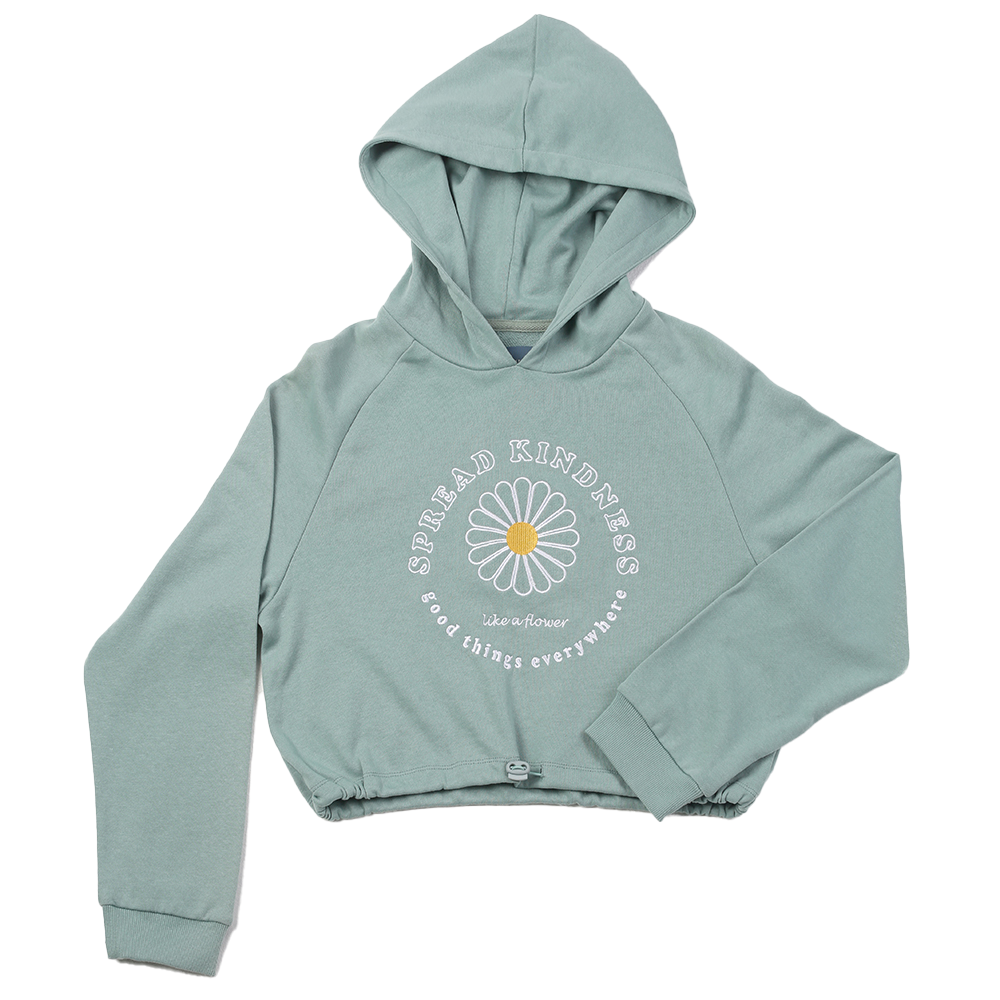 Wholesale Organic cotton women‘s embroidery raglan sleeve crop hoodie Supplier, Factories
