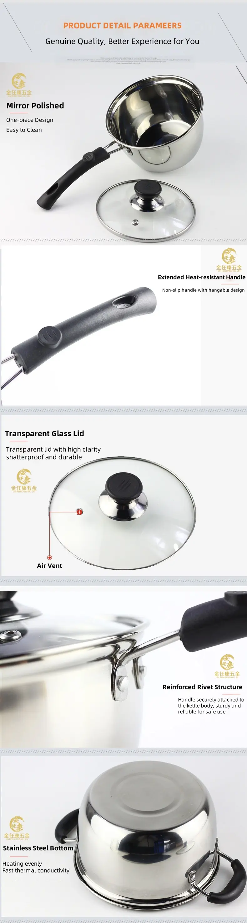 Stainless steel single-handled stockpot details 4