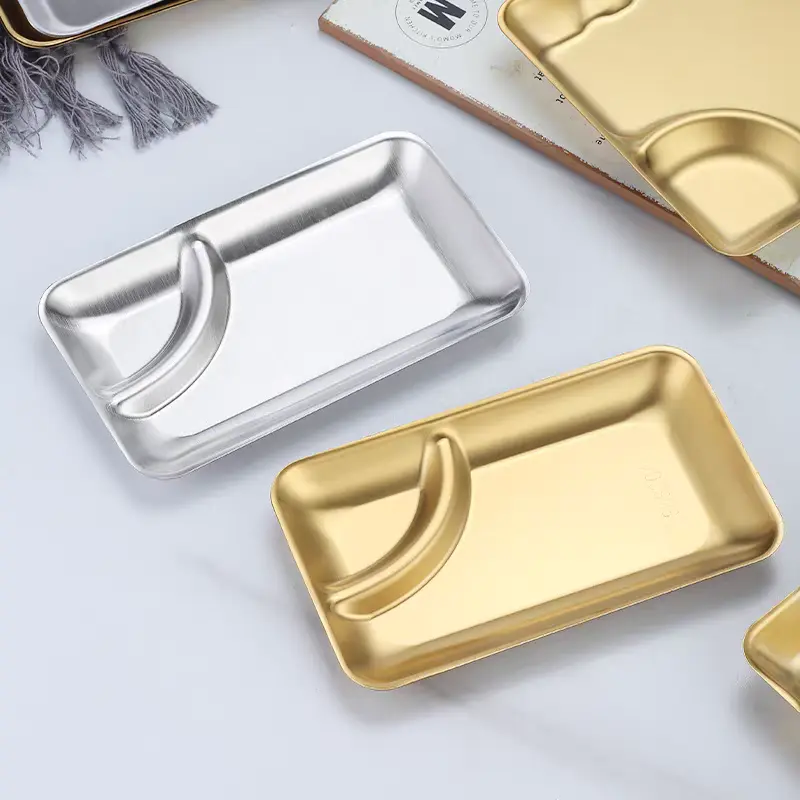 China Stainless Steel Snack Plate Compartment Dipping Sauce Tray Supplier, Exporters