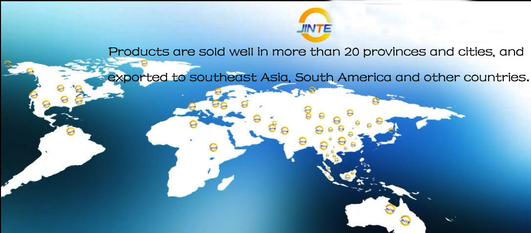 Jinte Technology global marketing network map showing export countries including Iran, India, Central Africa and Asia