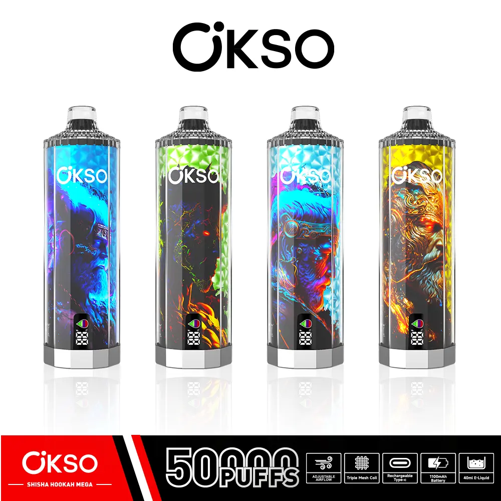 Famous New Wholesale OKSO Shisha Hookah Mega 50k Nightclub Party Hookah - 50,000 puffs Mega Smoke Cyberpunk Design Hipster Atmosphere Disposable Electronic Cigarette Product, Service