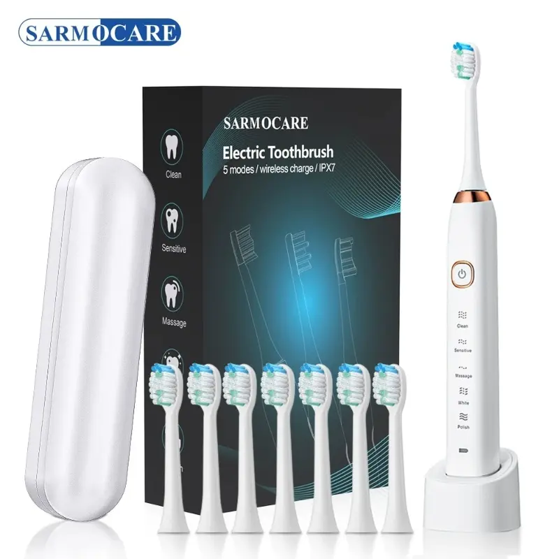 Wholesale 5-speed 8 brush head portable case sonic electric toothbrush adult model induction rechargeable toothbrush