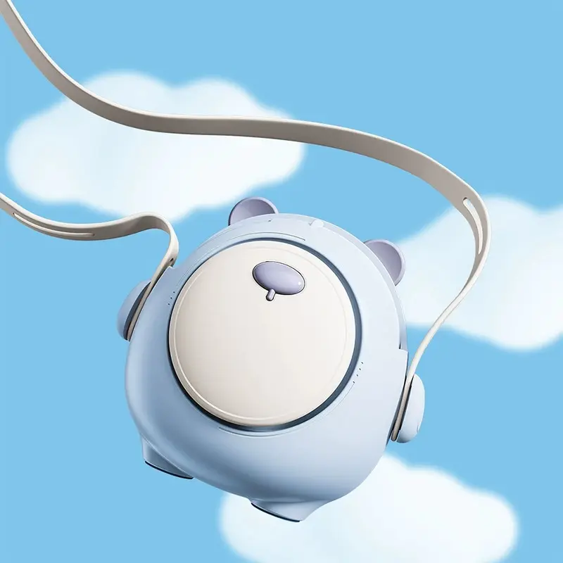 Custom Cute Chubby Bear Neck Fan Usb Lanyard Fan Mini Portable Cartoon Mute Bladeless Small Fan Spot Supplier, Service
