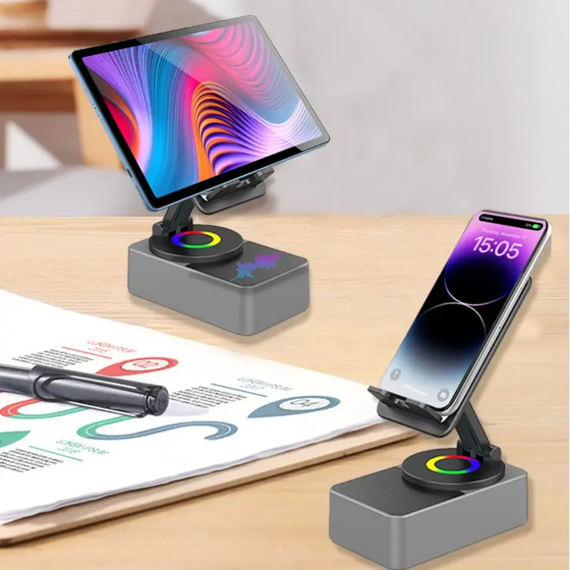 Custom Four-In-One Rechargeable Model Tablet Phone Stand Wireless Bluetooth Speaker Desktop 360 Rotating Sound Suppliers, Factories