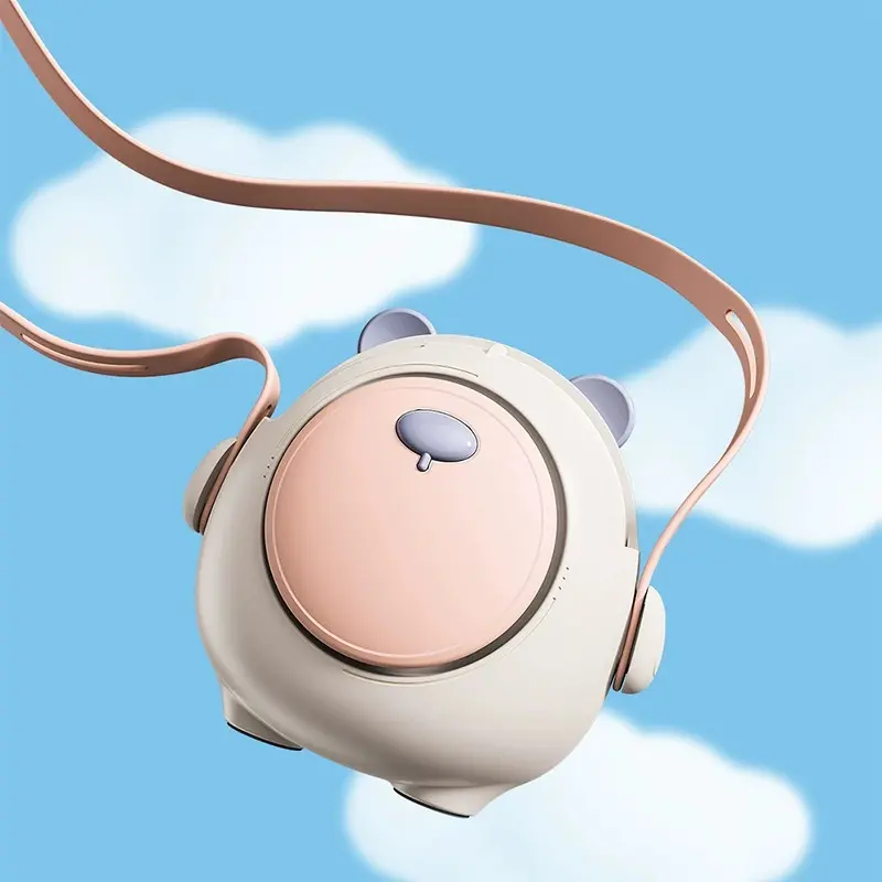 Custom Cute Chubby Bear Neck Fan Usb Lanyard Fan Mini Portable Cartoon Mute Bladeless Small Fan Spot Supplier, Service