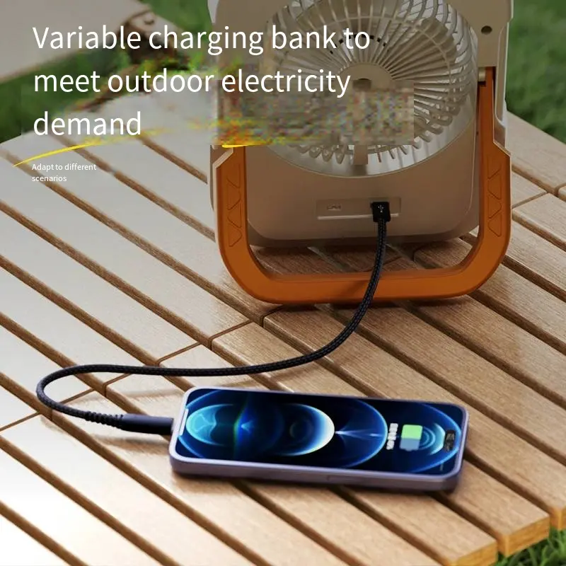 Custom High Speed Wind Outdoor Fan USB Rechargeable Electric Fan Portable Mute LED Light Camping Fan Light Rechargeable Cell Phone Manufacturer, Manufacturers