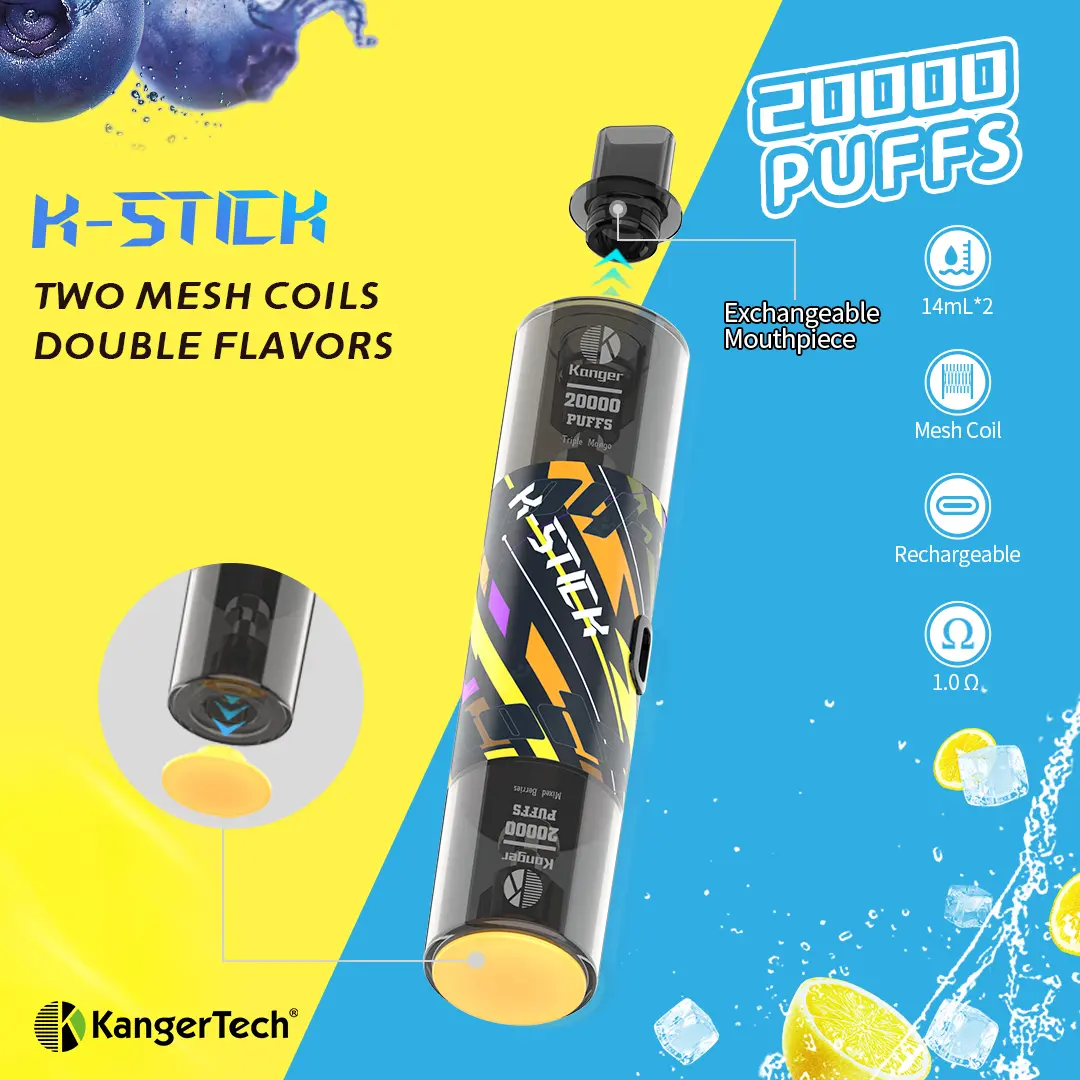 Custom K-STICK Dual Head Dual Flavor Travel Electronic Cigarette - 20,000 Puffs Long Life + Self-Driving Portable Rechargeable LED Lighting Effect Outdoor Backpacking Essential Atomizer God Factory, Exporter