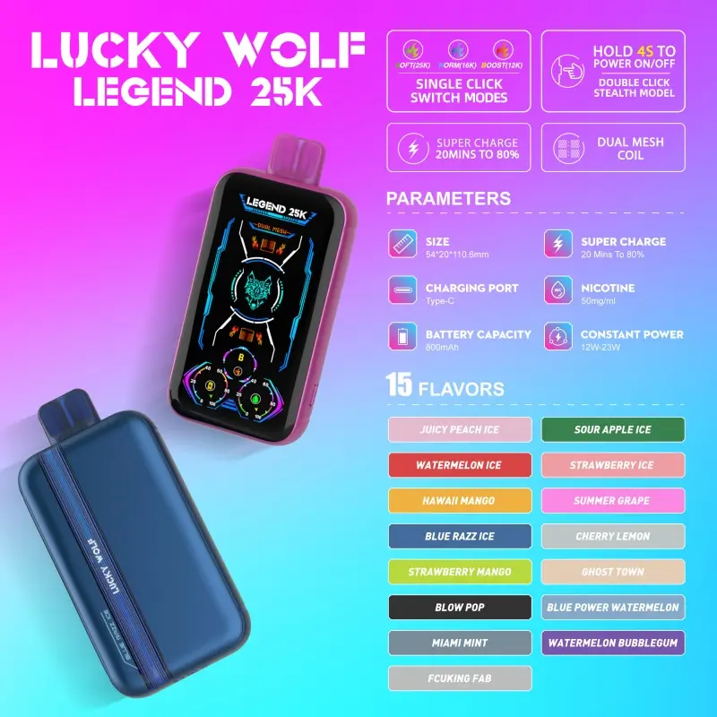Famous LUCKYWOLF LEGEND 25K QUIT SMOKING ALTERNATIVE MAGIC: 25,000 Puffs Progressive Nicotine Reduction Healthy Transition Disposable E-cigarettes Suppliers, Exporter
