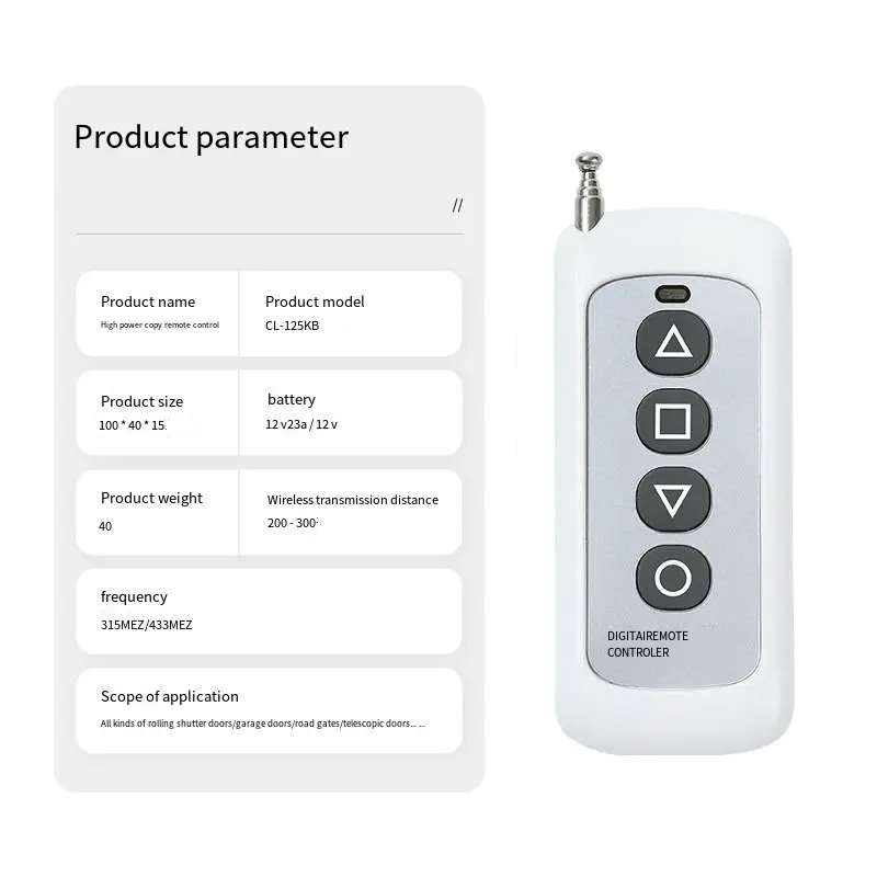 Custom Copy 433 Roller Shutter Rolling Shutter Garage Electric Door Access Wireless Remote Control 433 Ultra Copy Remote Controller Manufacturers, Product