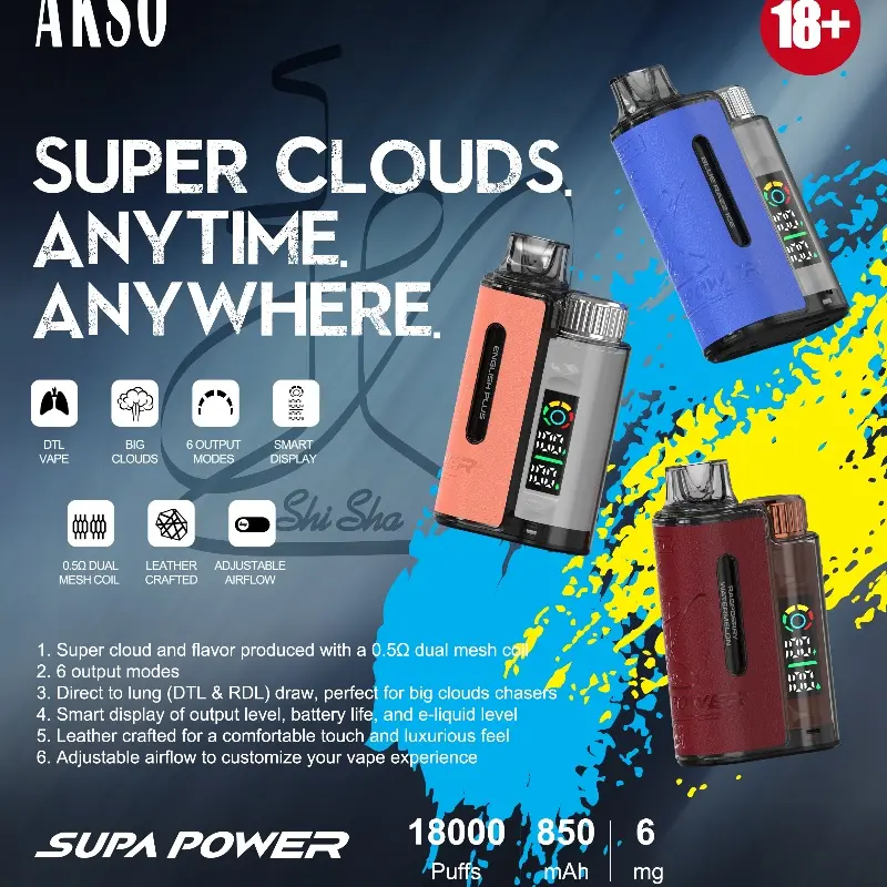Best AKSO SUPA Power 18000 Leak-proof Electronic Cigarette, Say Goodbye to Embarrassing Troubles Exporter, Product