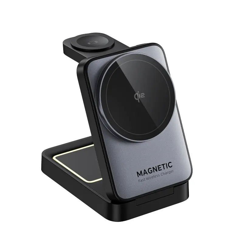 Famous New Folding Magnetic 3-in-1 Wireless Charger 15W Fast Charging Multifunctional Cell Phone Stand Wireless Charger Supplier, Product