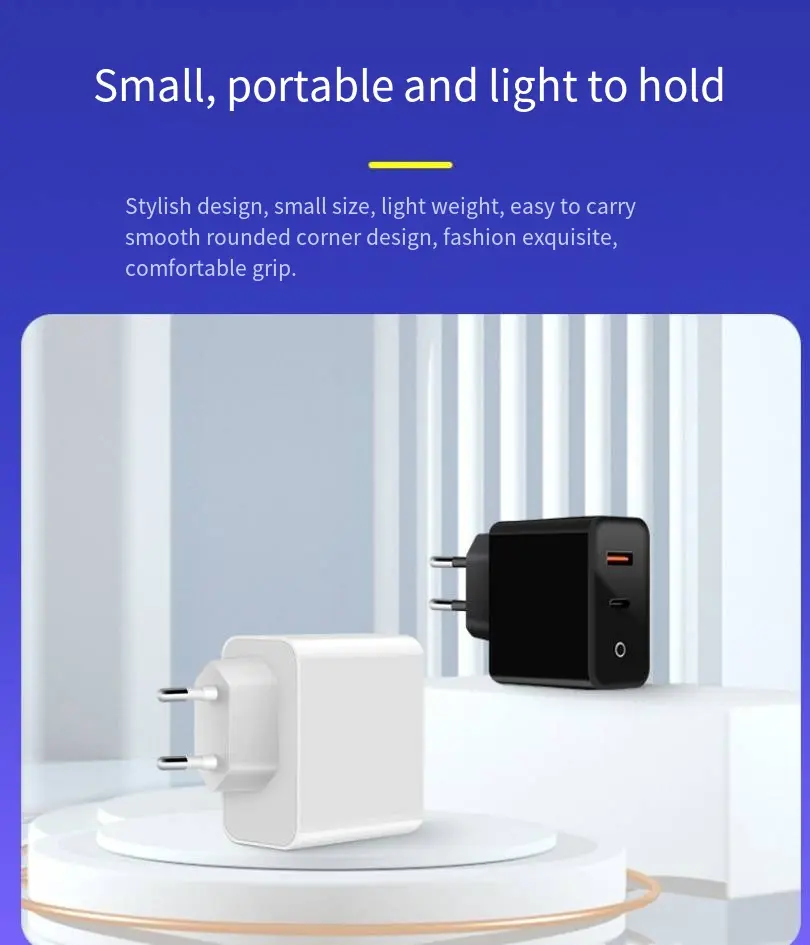 Wholesale 40W European Standard Gallium Nitride 1C1A Multi-Protocol Charger PD20W+QC3.0 Dual Port PPS Independent Smart Fast Charger Manufacturers, Exporters
