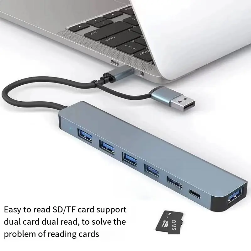 Best Dual Head Usb3.0 Type-c Eight-In-One Docking Station 8in1SD TF Card Reading Hub Data Transmission Manufacturer, Product