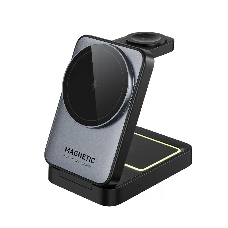 Famous New Folding Magnetic 3-in-1 Wireless Charger 15W Fast Charging Multifunctional Cell Phone Stand Wireless Charger Supplier, Product