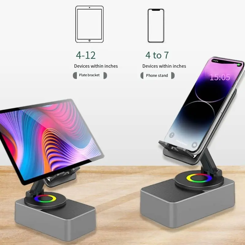 Custom Four-In-One Rechargeable Model Tablet Phone Stand Wireless Bluetooth Speaker Desktop 360 Rotating Sound Suppliers, Factories