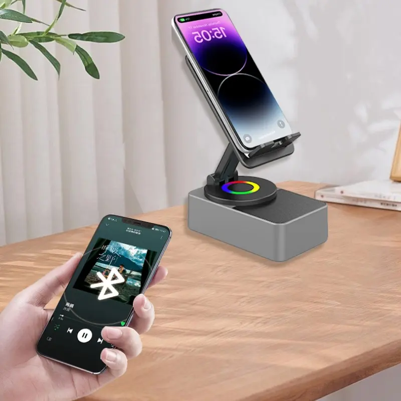 Custom Four-In-One Rechargeable Model Tablet Phone Stand Wireless Bluetooth Speaker Desktop 360 Rotating Sound Suppliers, Factories