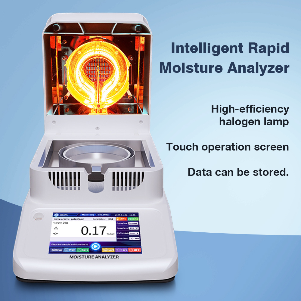 High Precision Laboratory Equipment 120g/1mg 2mg 5mg Touch Screen Halogen Moisture Analyzer Grain And Corn Moisture Analyzer