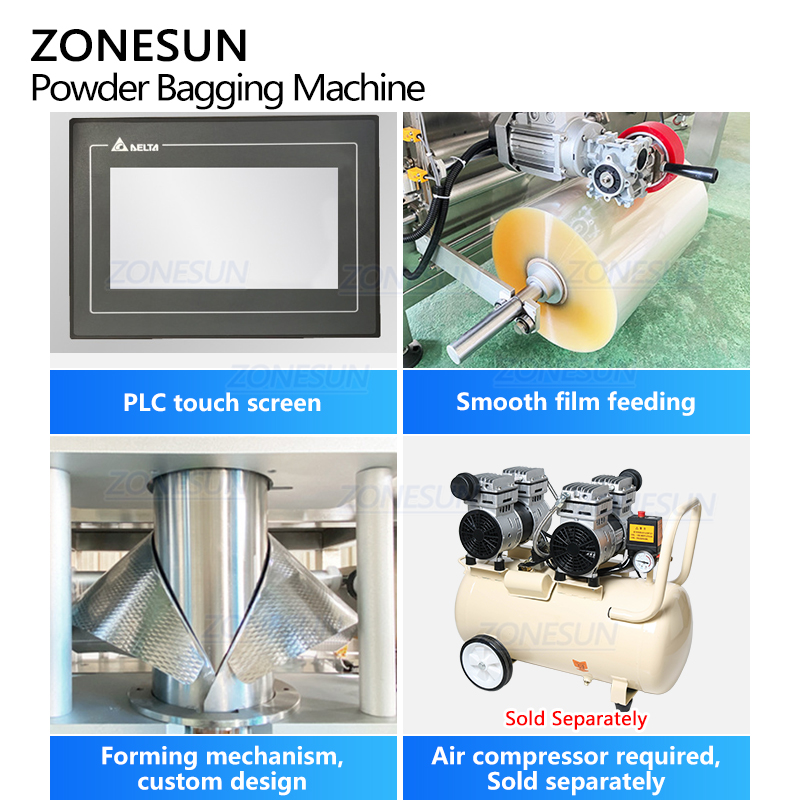 ZONESUN ZS-FS420E Automatic Vertical Auger Screw Coffee Food Powder Sachet Bagging Filling Sealing Packaging Machine With Feeder