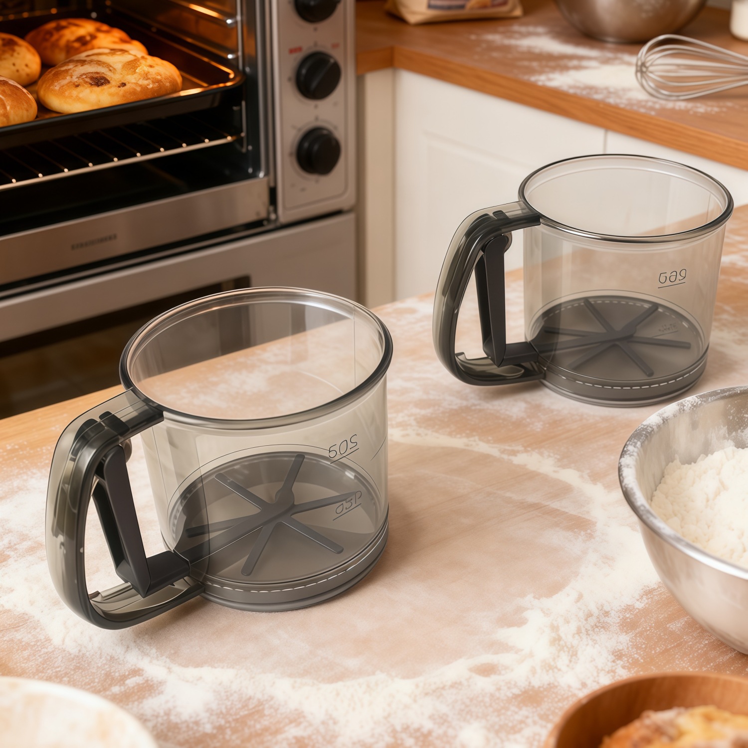 Cross-border Handheld Semi-automatic Plastic Flour Sifter with Cup Design for Flour and Sugar Powder