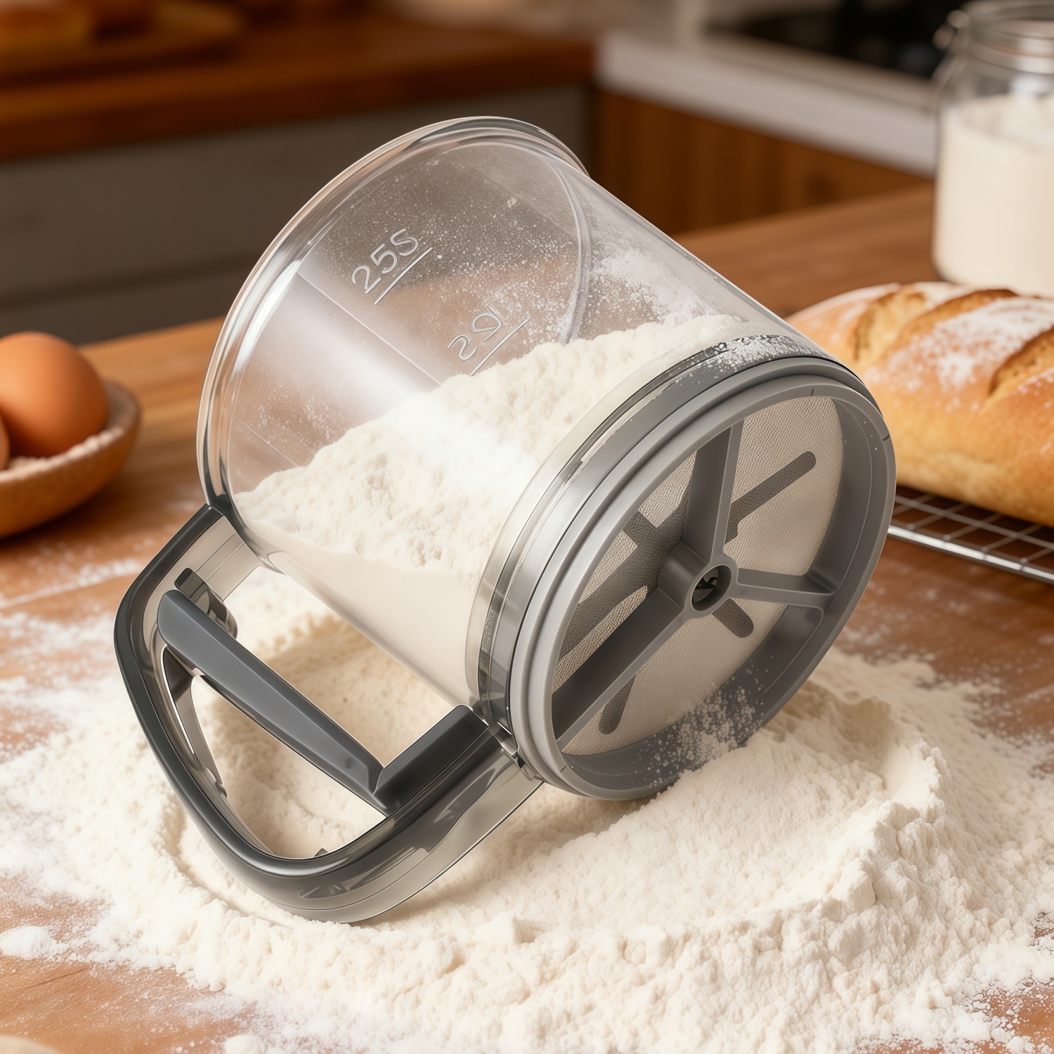 Cross-border Handheld Semi-automatic Plastic Flour Sifter with Cup Design for Flour and Sugar Powder