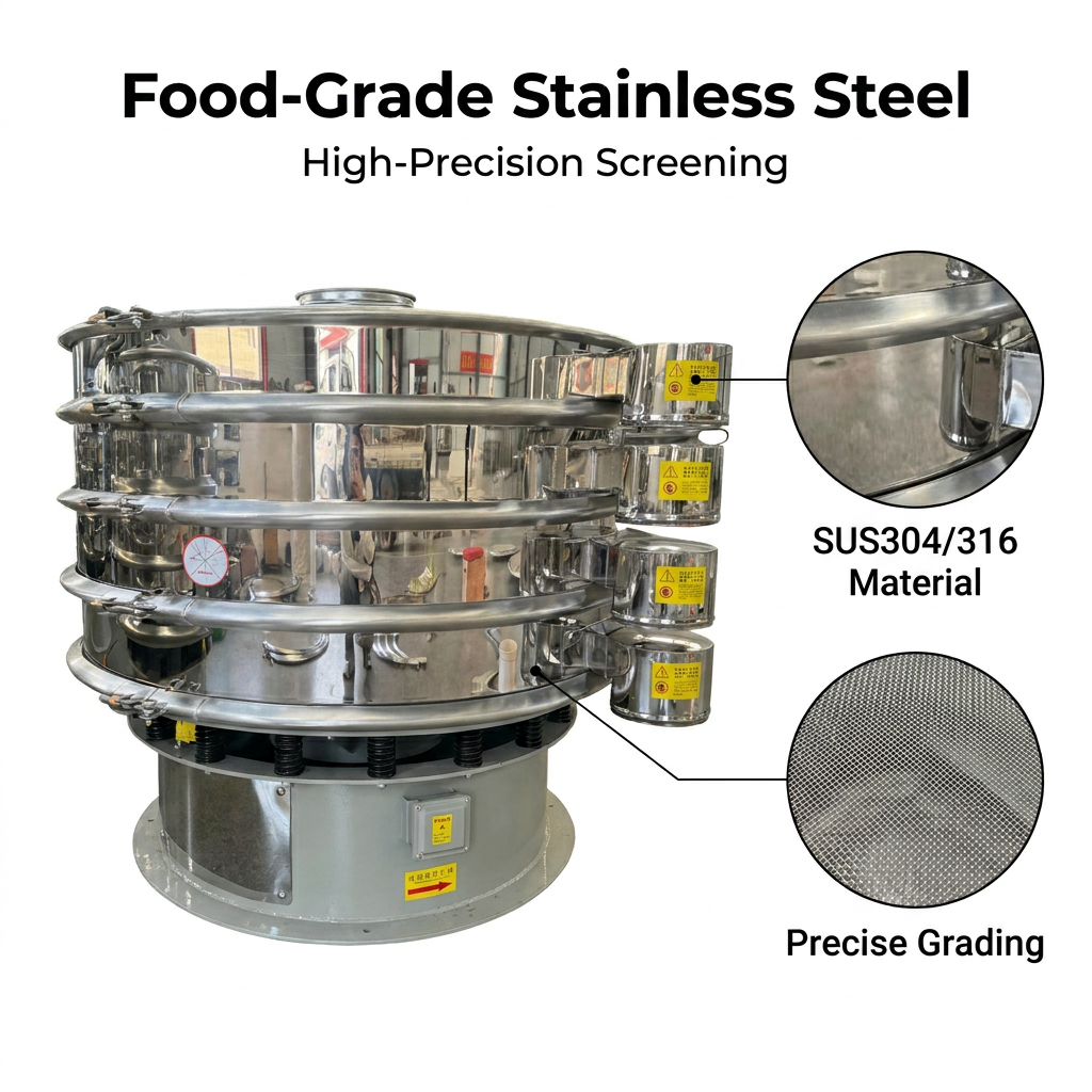 Stainless Steel Cereal Flour Cassava Flour Vibration Sifter Powder Sieve Machine with Gearbox Motor for Chemicals Application