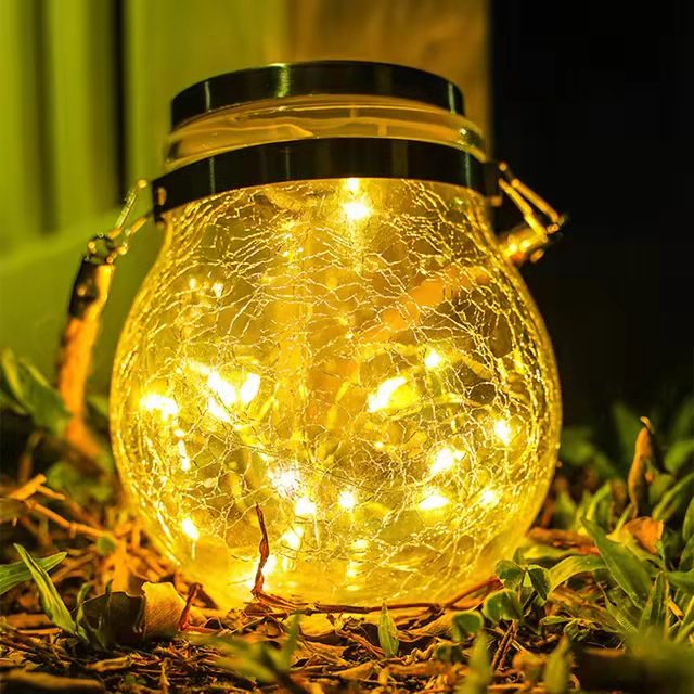 زجاجة مضادة للماء مزودة بأضواء خرافية محمولة للحديقة في الهواء الطلق، ضوء LED زخرفي يعمل بالطاقة الشمسية، مصباح معلق من زجاج مكسور