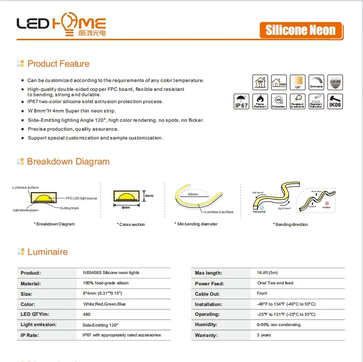 شريط LED بلون واحد 480LED/M للديكور التجاري IP67 مقاوم للماء