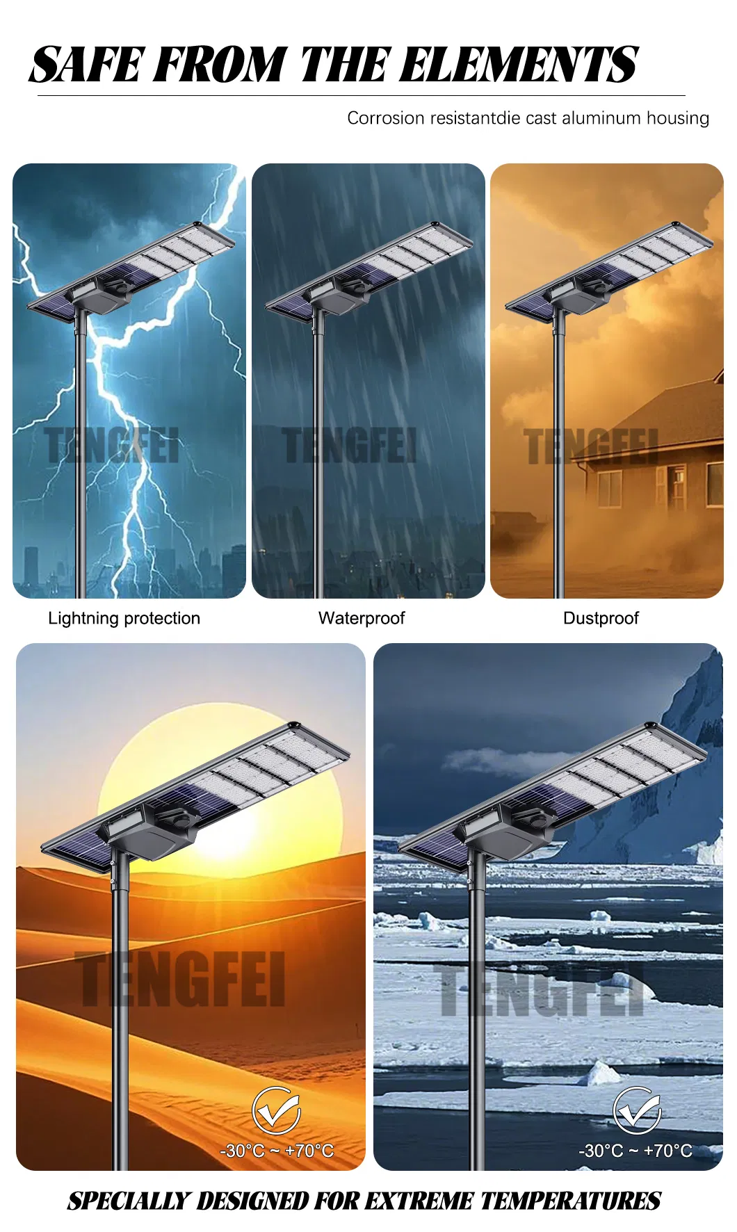 ضوء شارع حديقة LED شمسي متكامل مقاوم للماء بقدرة عالية مع لوحة شمسية IP65