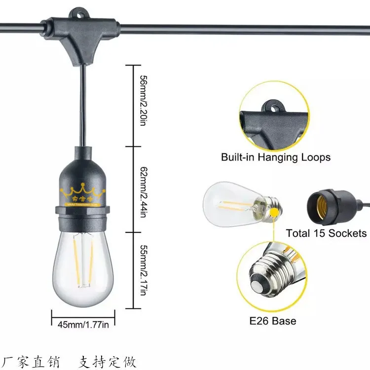 حديقة خارجية IP65 15m ضوء سلسلة LED تجاري زينة عيد الميلاد ضوء حبل خيالي