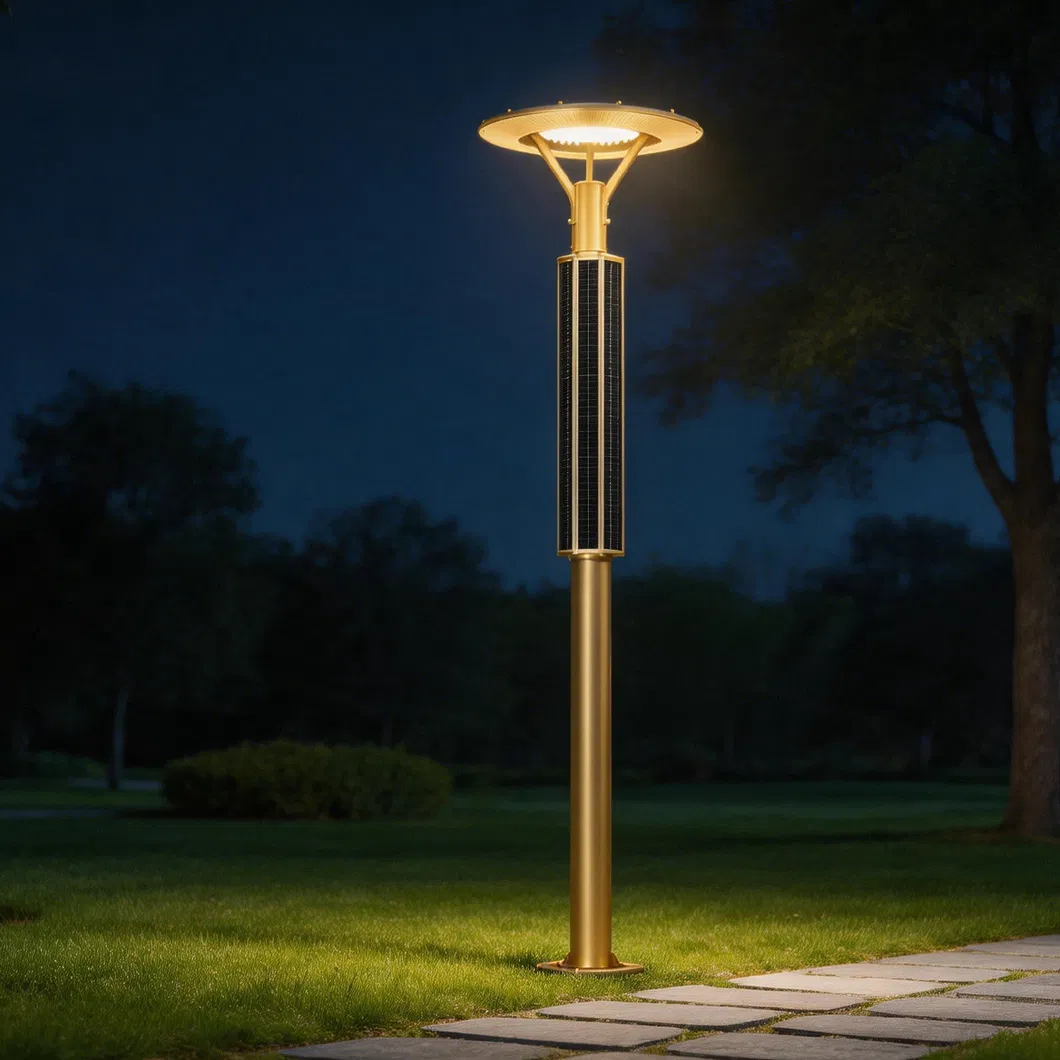 ضوء حديقة شمسية عمودي زخرفي 360° برج شمسي Q235+Aluminum بناء IP65 3m 4m 5m 6m مصباح حديقة LED شمسي