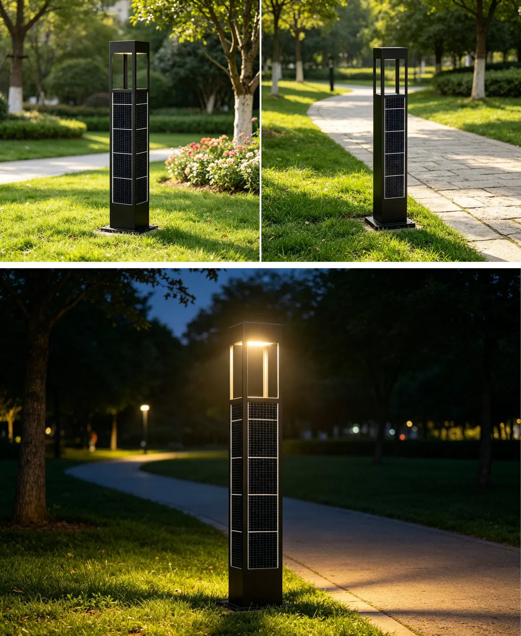 600mm 10W 15W ضوء شمسية للحديقة مقاوم للماء IP65 مصباح LED لمسار الحديقة مع لوحة شمسية مدمجة للإضاءة في الفناء والممر والباحة والمناظر الطبيعية