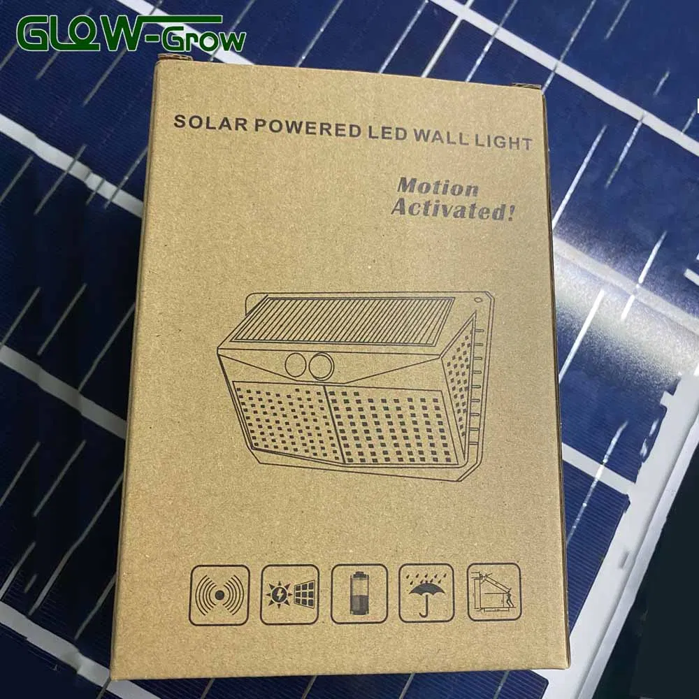ضوء حائط LED يعمل بالطاقة الشمسية مقاوم للماء باللون الأبيض الدافئ للاستخدام في الحديقة 3000K IP65
