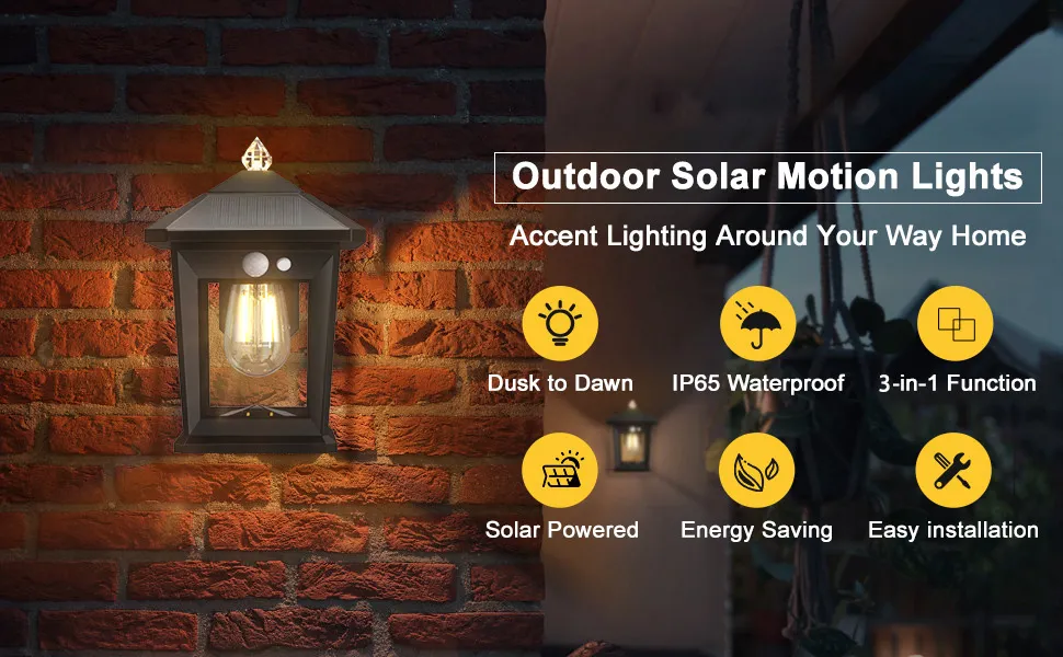 مستشعر حركة للحديقة والطريق ضوء LED شمسي حائط خارجي