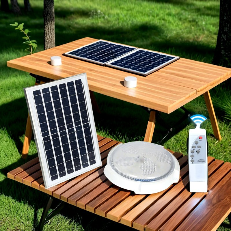 مصباح دائري LED مقاوم للماء للاستخدام الداخلي والخارجي يعمل بالطاقة الشمسية، مثبت على السطح، مناسب للاستخدام في المنزل والحديقة مع جهاز تحكم عن بعد