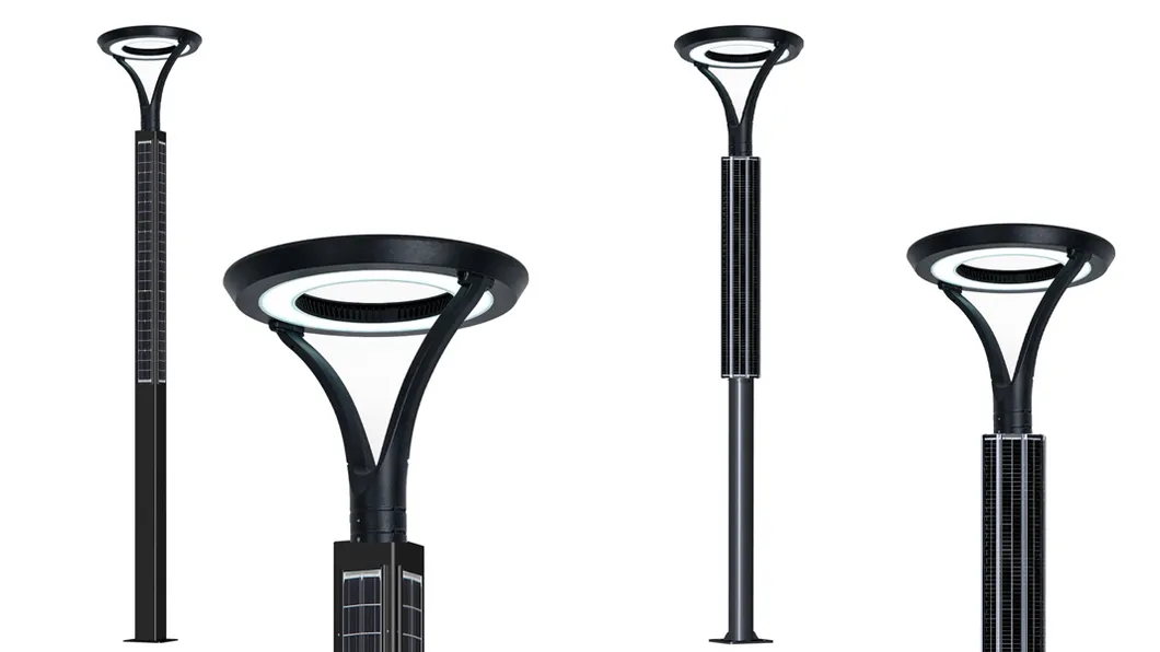 ضوء حديقة شمسية عمودي زخرفي 360° برج شمسي Q235+Aluminum بناء IP65 3m 4m 5m 6m مصباح حديقة LED شمسي
