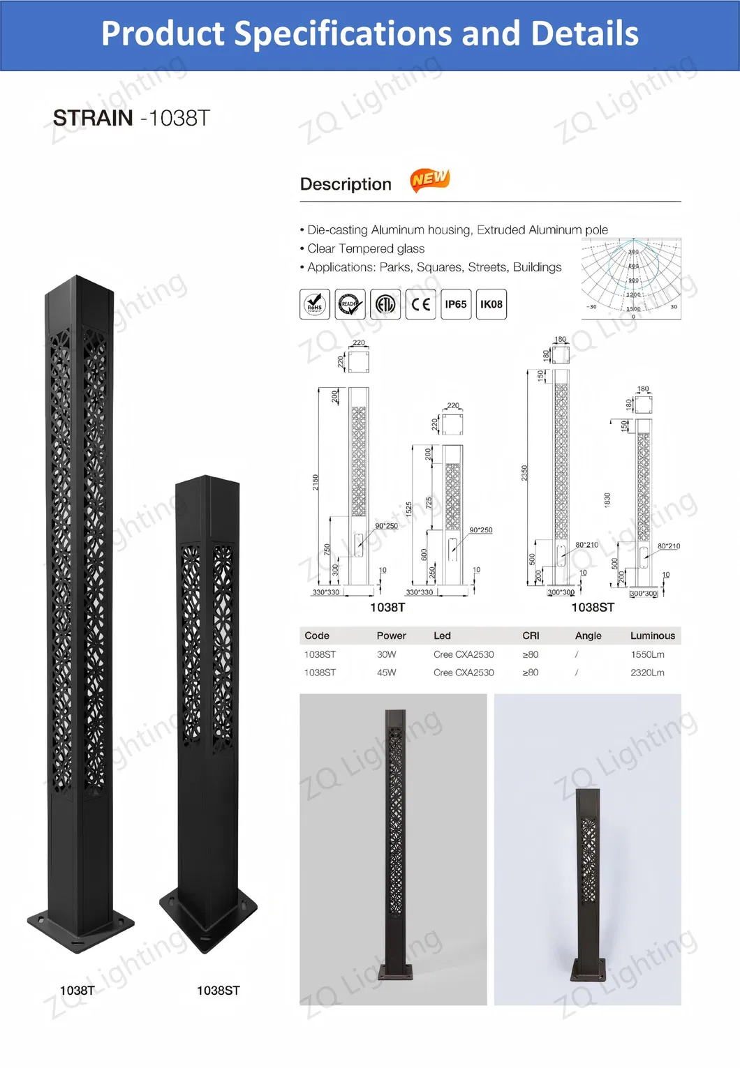 بيع ساخن ضوء LED OEM ضوء حديقة LED مع IP66 مقاوم للماء CE RoHS إضاءة شمسية خارجية عمود ضوء بولارد ضوء قمة عمود LED مصباح حديقة 25W 30W 50W 60W