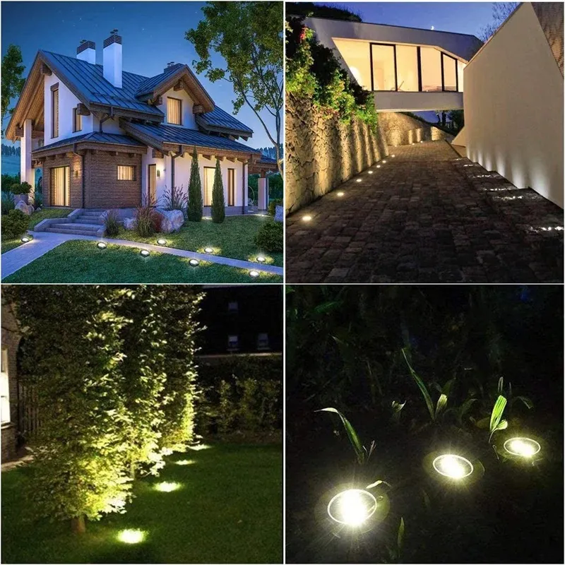 8LED أضواء أرضية تعمل بالطاقة الشمسية LED ضوء تحت الأرض خارجي ساطع مقاوم للماء حديقة ممر عشب ضوء من الفولاذ المقاوم للصدأ