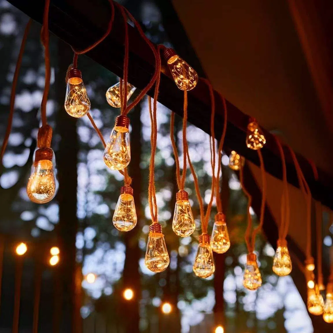 IP65 ضوء شريط LED من خيوط القنب الشمسية الملونة للخارج لتزيين الحدائق والحفلات، ضوء معلق عتيق