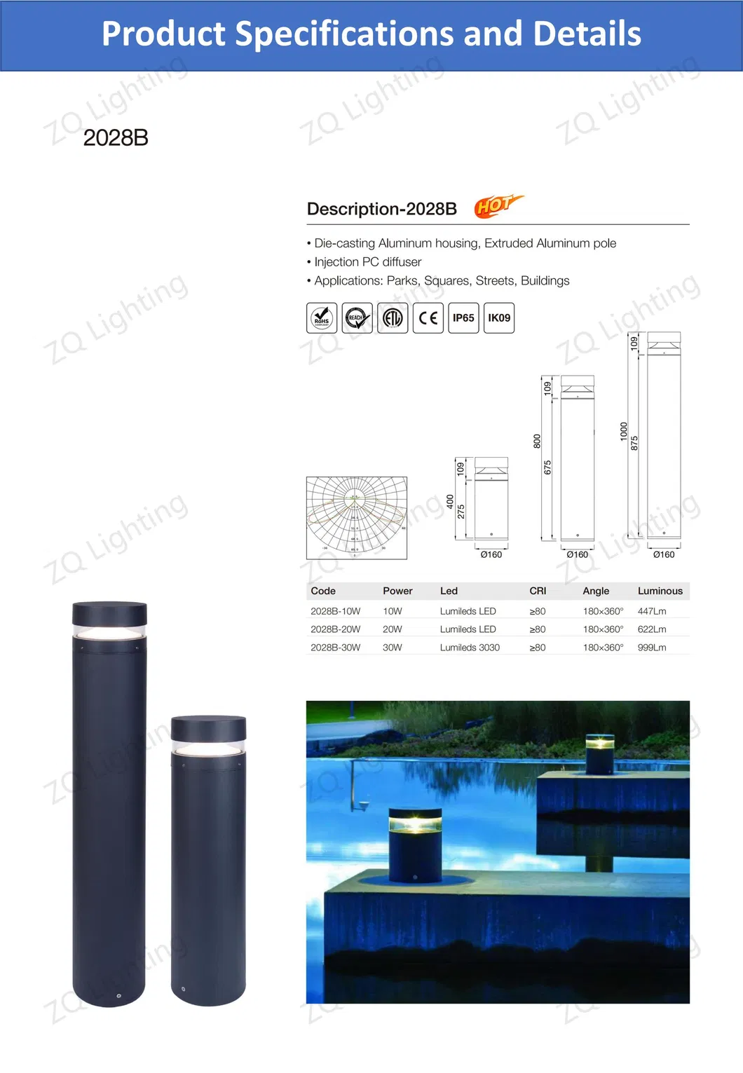 بيع ساخن ضوء LED OEM ضوء حديقة LED مع IP66 مقاوم للماء CE RoHS إضاءة شمسية خارجية عمود ضوء بولارد ضوء قمة عمود LED مصباح حديقة 25W 30W 50W 60W