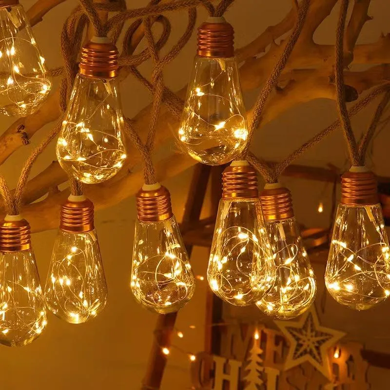 IP65 ضوء شريط LED من خيوط القنب الشمسية الملونة للخارج لتزيين الحدائق والحفلات، ضوء معلق عتيق